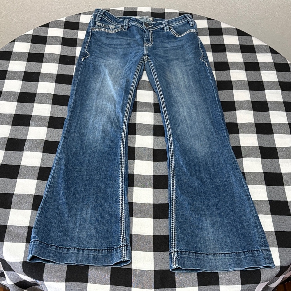 Rock & Roll Denim Mid Rise Trouser Cowgirl Bootcut Flare Jeans 28 x 32 Stretch - Picture 2 of 11